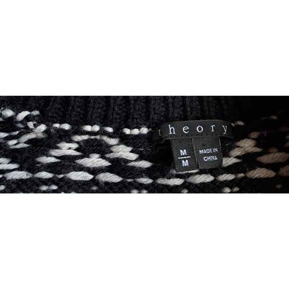 Theory womens medium chunky wool fairisle sweater timeless classic black white - Picture 6 of 10